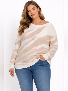 Barefoot Dreams Cozy Chic Ultra Lite Ocean Reef Pullover Stone Size 2X